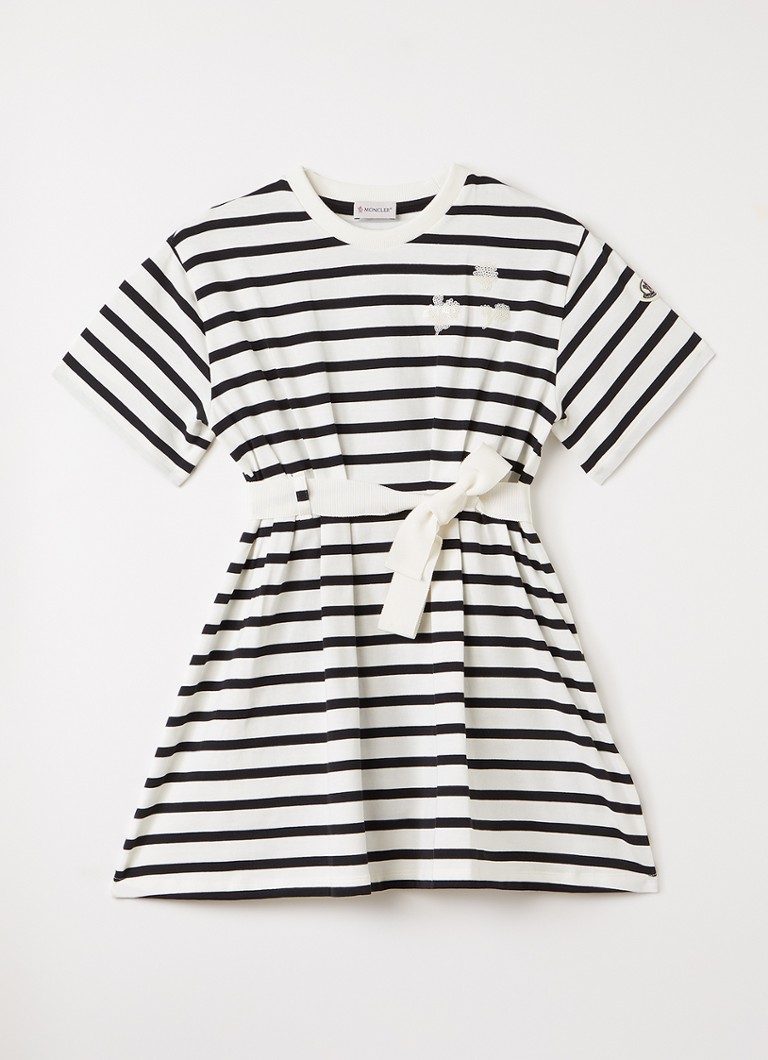 Moncler Meisjes Jurk met streepprint en strikceintuur in de kleur Zwart, maat: 10A=140