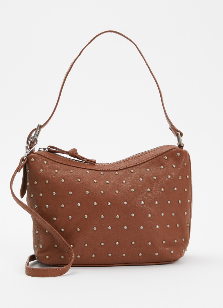 Becksöndergaard Dames Schoudertas van leer met studs en afneembare schouderriem in de kleur Cognac, maat: 22 x 18 cm