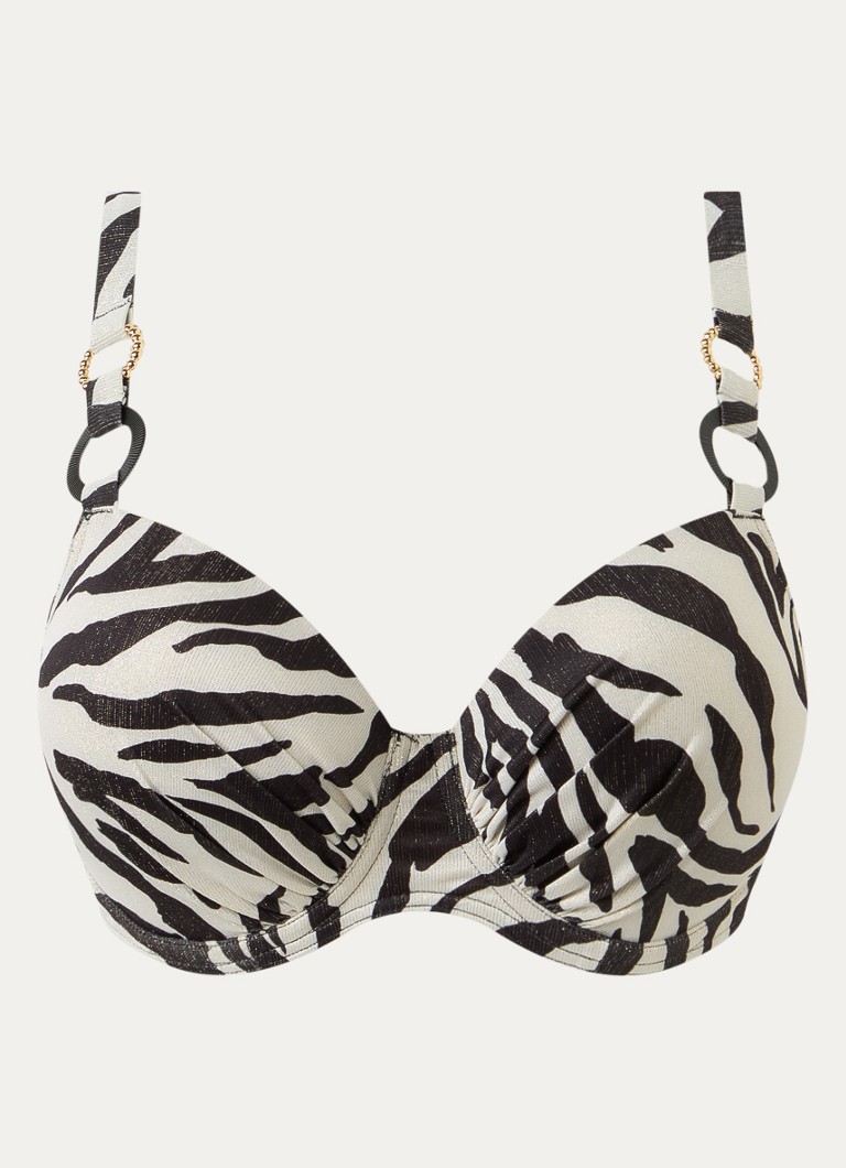 PrimaDonna Dames Dalice voorgevormde bikinitop met zebraprint en lurex in de kleur Gebroken wit