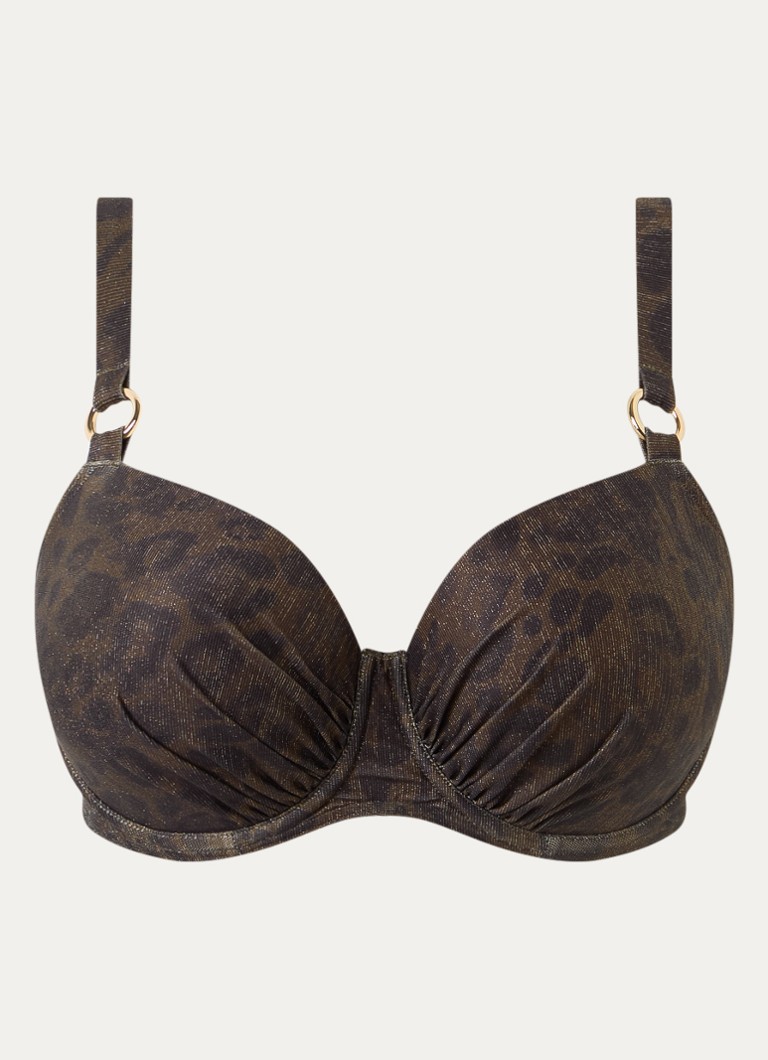 PrimaDonna Dames Ratjada voorgevormde bikinitop met panterprint en lurex in de kleur Bronsgroen