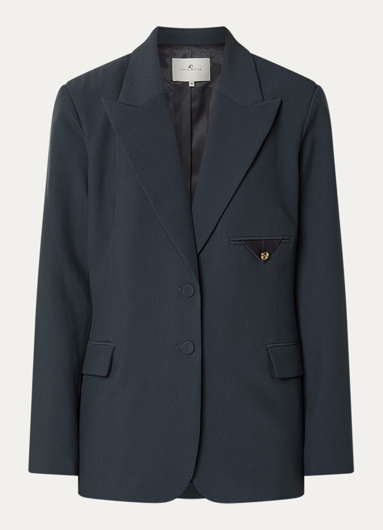 Fifth House Dames Lizzy blazer met details van satijn en klepzakken in de kleur Petrol
