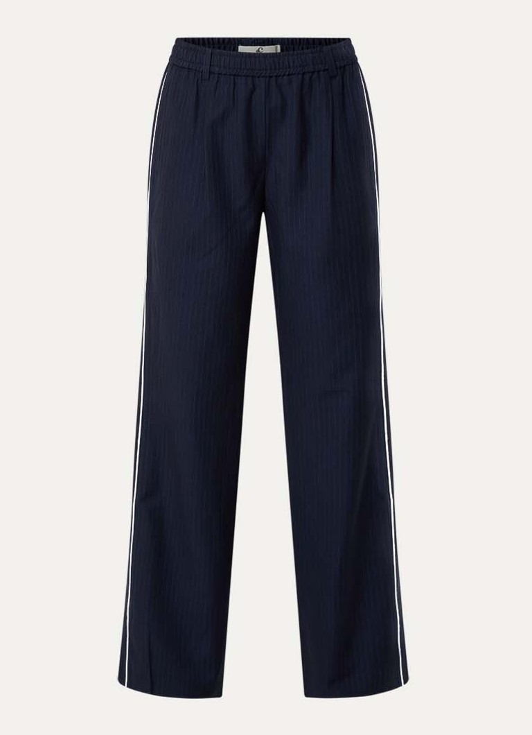 Fifth House Dames Lory high waist loose fit pantalon met krijtstreep in de kleur Donkerblauw