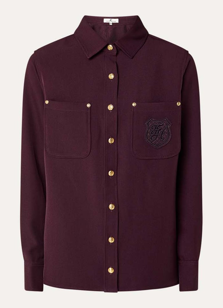 Fifth House Dames Lonni blouse met borstzakken en logoborduring in de kleur Aubergine