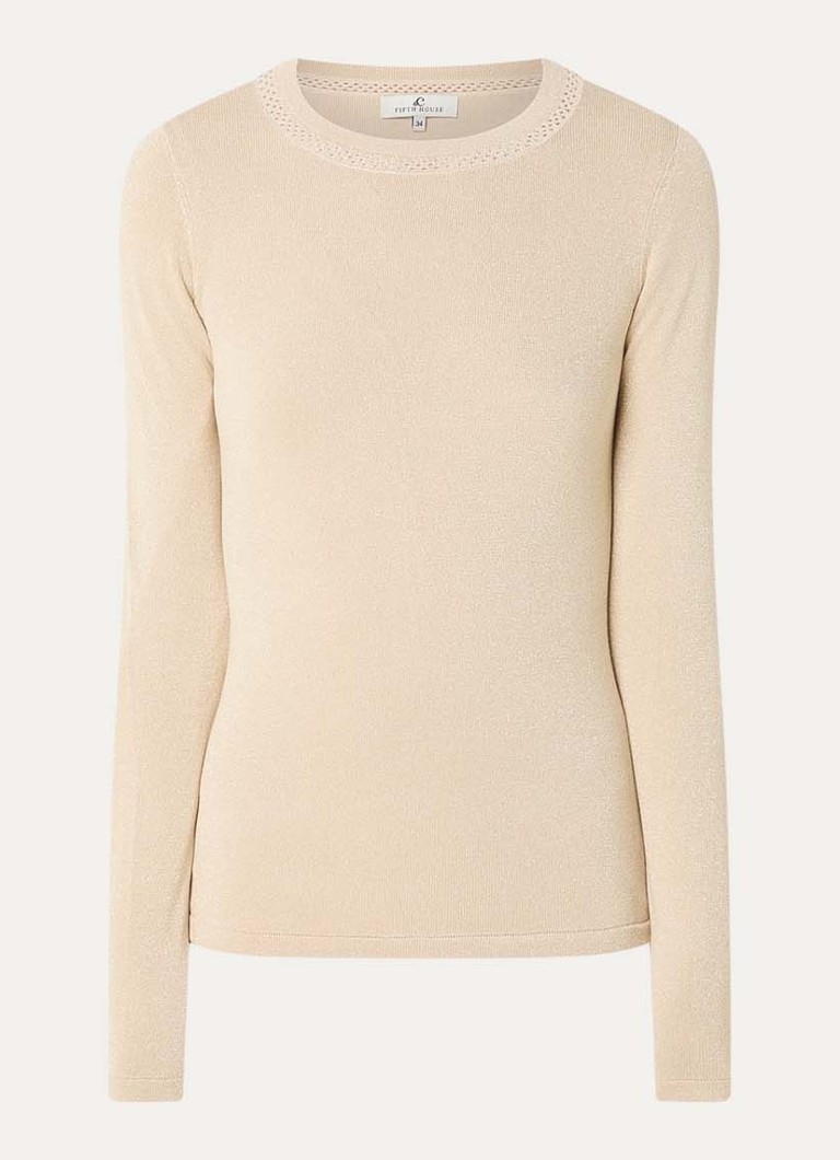 Fifth House Dames Fijngebreide top met lurex in de kleur Creme