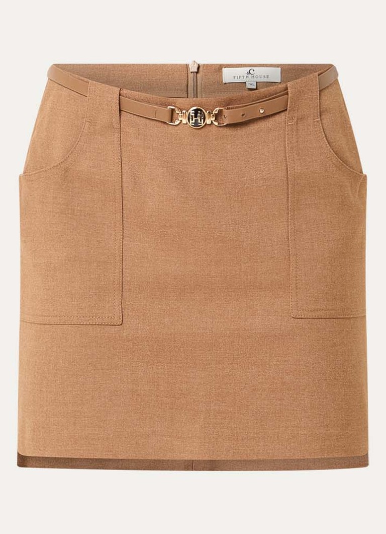 Fifth House Dames Ladaa mini rok met steekzakken in de kleur Camel