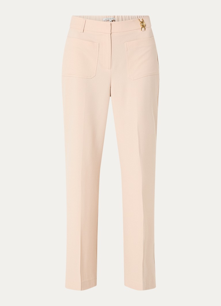 Fifth House Dames Manon high waist wide fit pantalon met opgestikte zakken in de kleur Beige