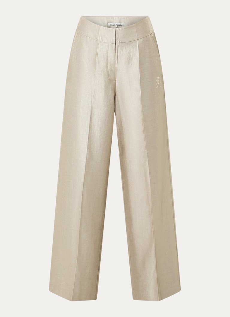 Fifth House Dames Manouk mid waist loose fit pantalon met glazende finish in de kleur Beige