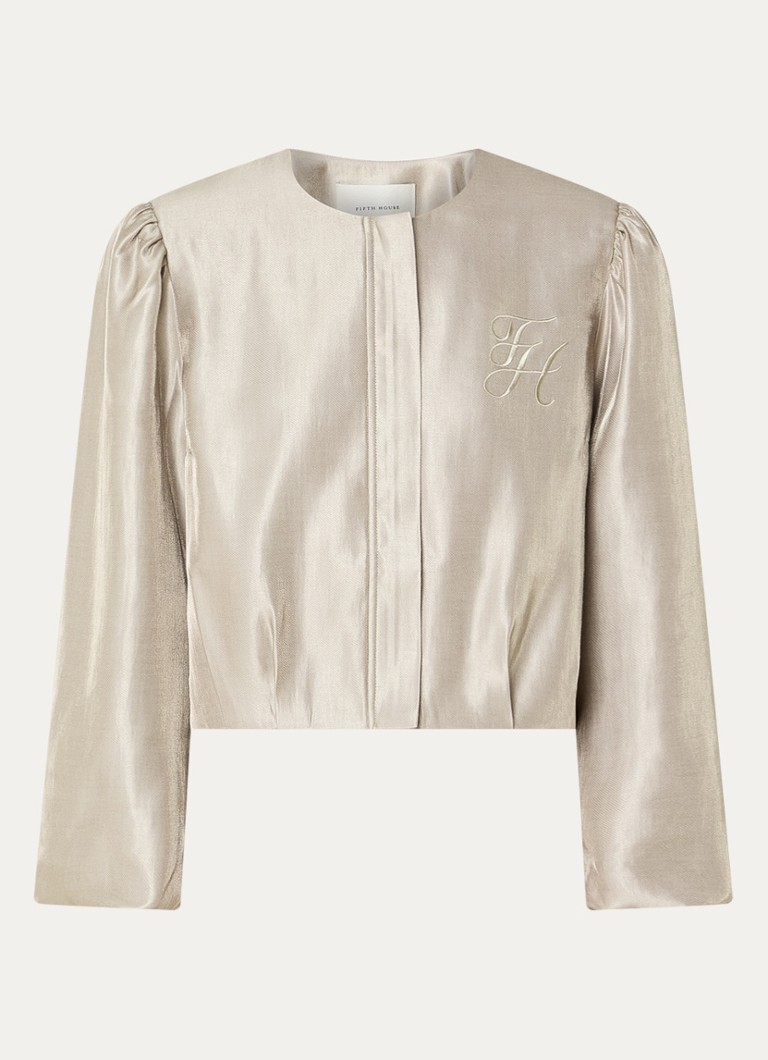 Fifth House Dames Manouk cropped jack met glanzende finish en logoborduring in de kleur Beige