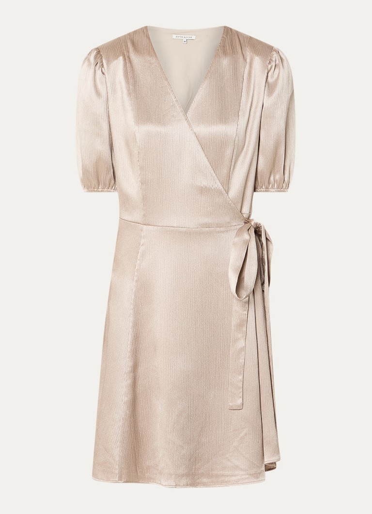 Fifth House Dames Marli mini jurk met overslag met pofmouw in de kleur Beige