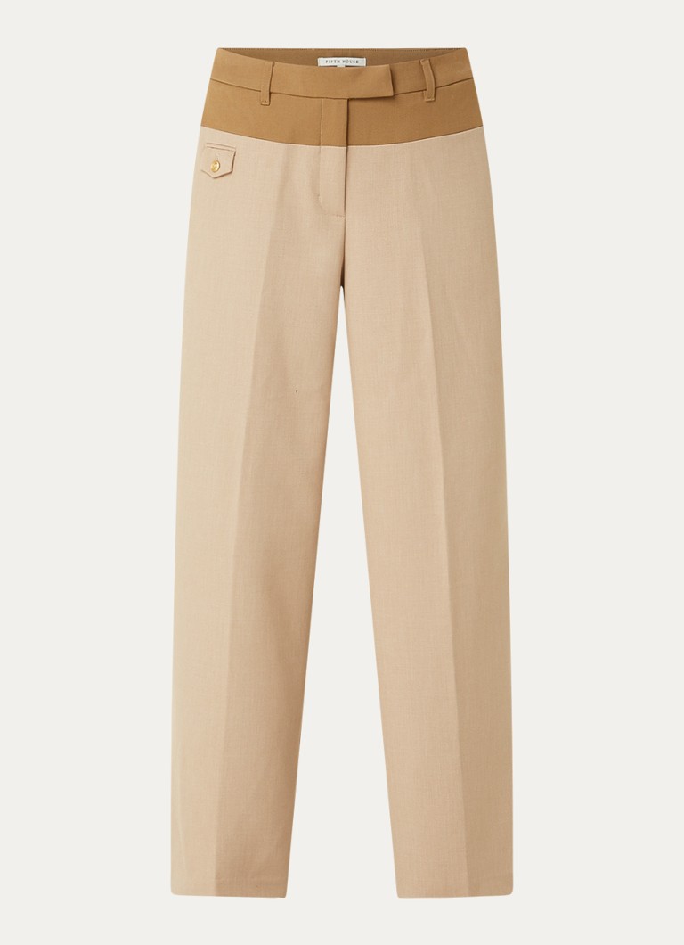 Fifth House Dames Matascha mid waist wide fit pantalon met steekzakken in de kleur Beige