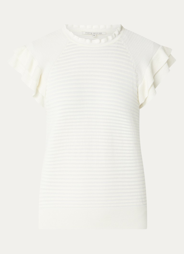 Fifth House Dames Merlou fijngebreide top met volant in de kleur Beige