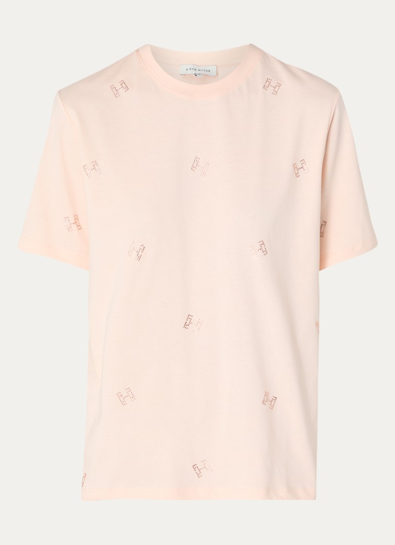 Fifth House Dames Merve T-shirt met strass in de kleur Zalmroze