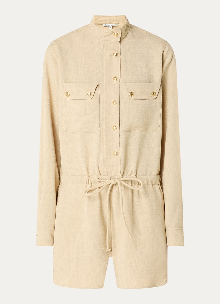 Fifth House Dames Mina straight fit playsuit met trekkoord en steekzakken in de kleur Beige