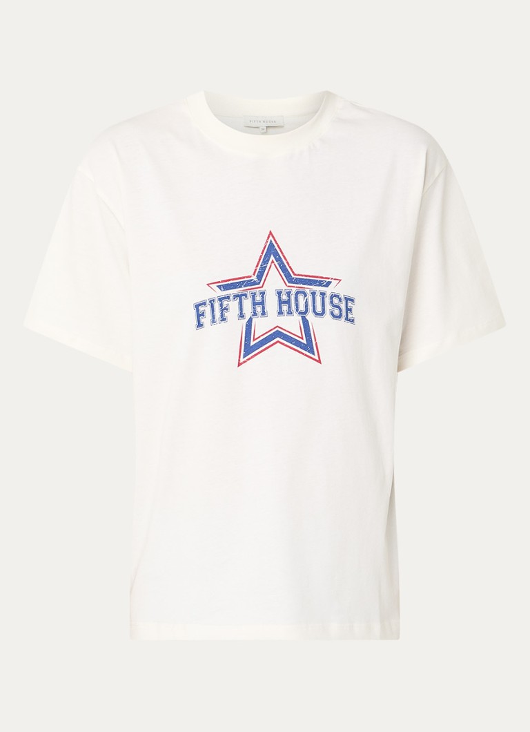 Fifth House Dames Mindy T-shirt met logoprint in de kleur Gebroken wit