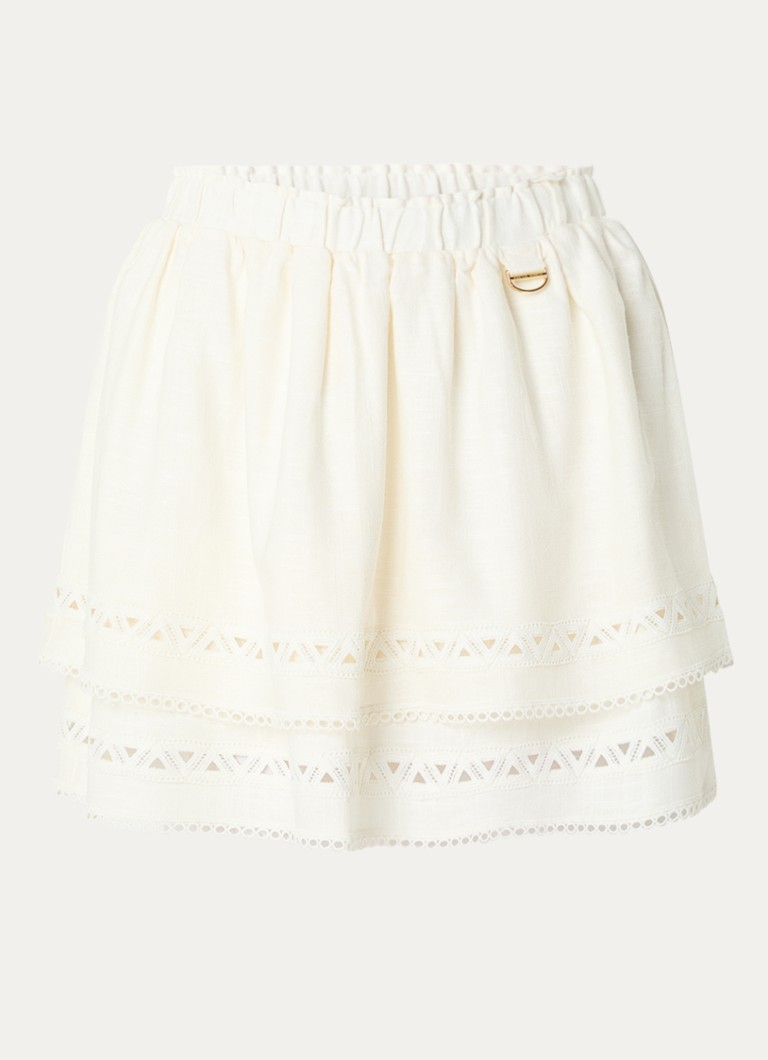 Fifth House Dames Morgan mini rok in linnenblend in de kleur Gebroken wit