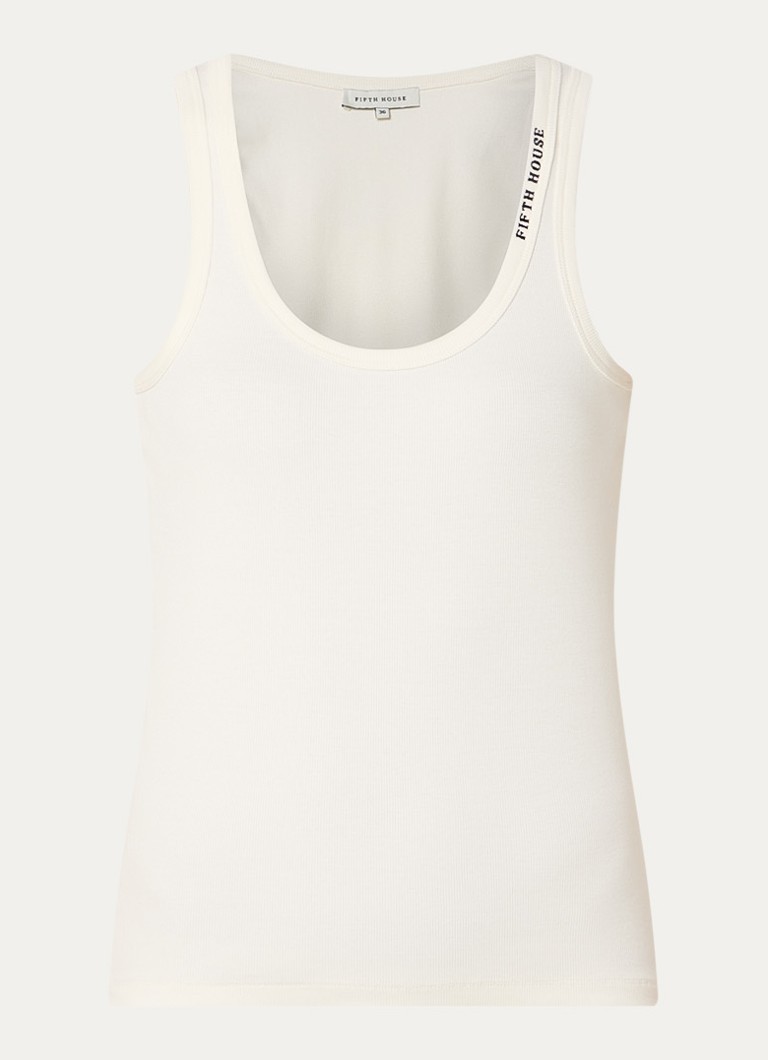 Fifth House Dames Moss tanktop met ribstructuur in de kleur Gebroken wit
