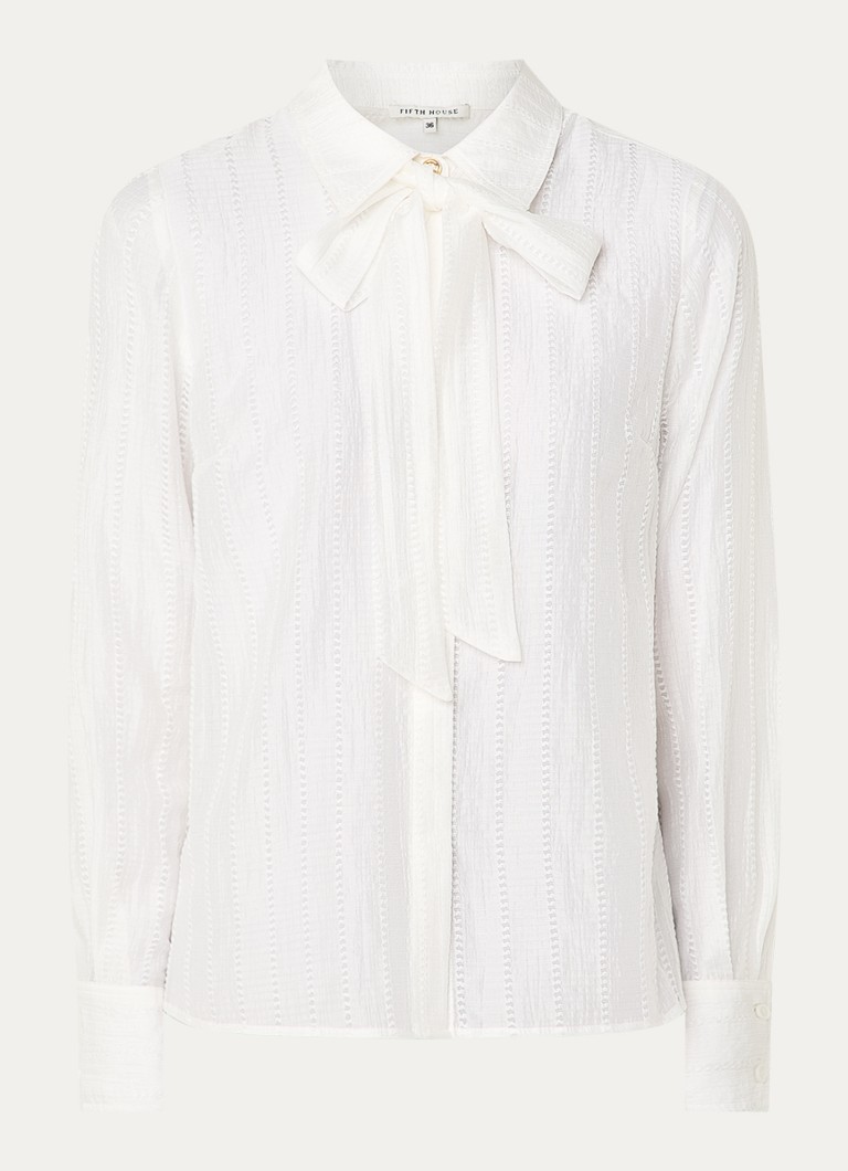 Fifth House Dames Myra blouse met opengewerkt dessin en sjaalkraag in de kleur Bruin