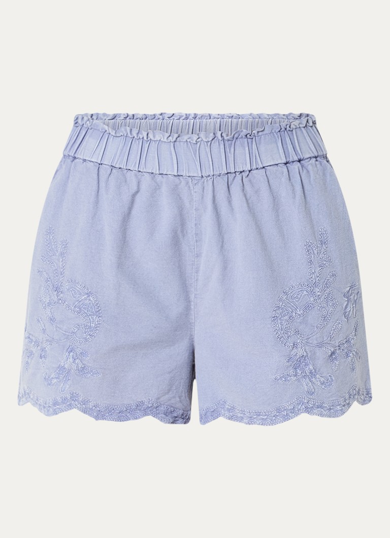 Fifth House Dames Naomi high waist wide fit korte broek in linnenblend met steekzakken in de kleur Blauwgrijs