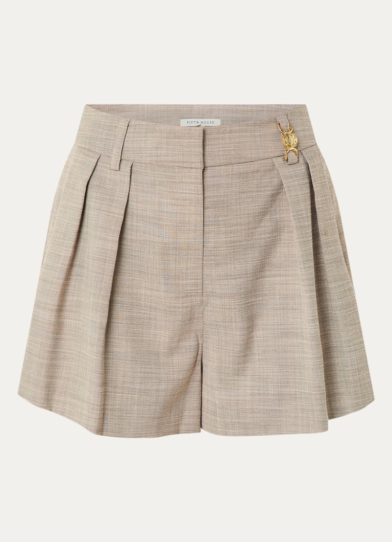 Fifth House Dames Ozzy high waist straight leg korte broek met steekzakken in de kleur Middengrijs