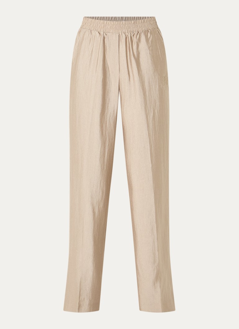 Fifth House Dames Orlando high waist straight fit broek met glanzende finish in de kleur Beige
