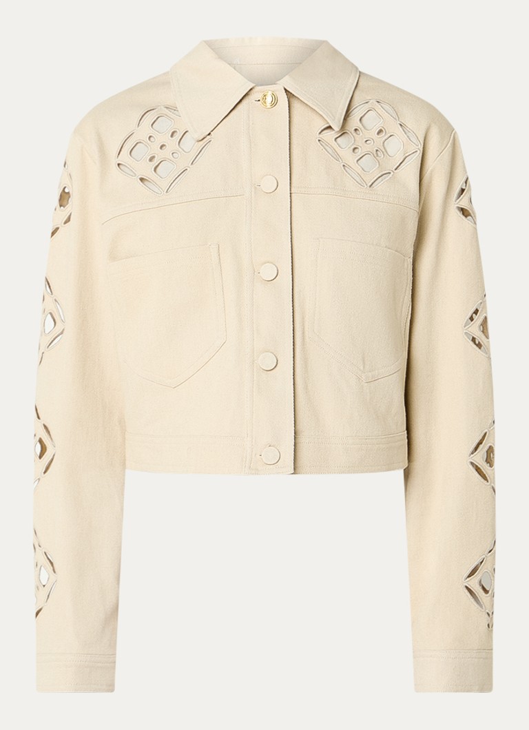 Fifth House Dames Nanouk cropped jack met opengewerkt dessin en steekzakken in de kleur Beige