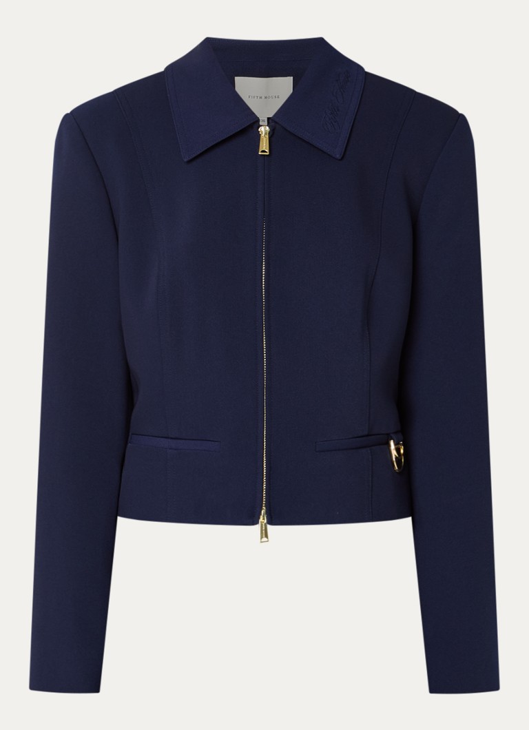 Fifth House Dames Ozias jack met paspelzakken in de kleur Donkerblauw