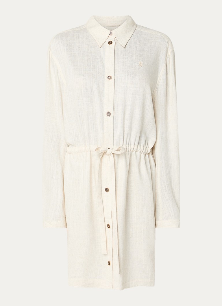 Fifth House Dames Neville mini blousejurk in linnenblend met strikceintuur in de kleur Creme