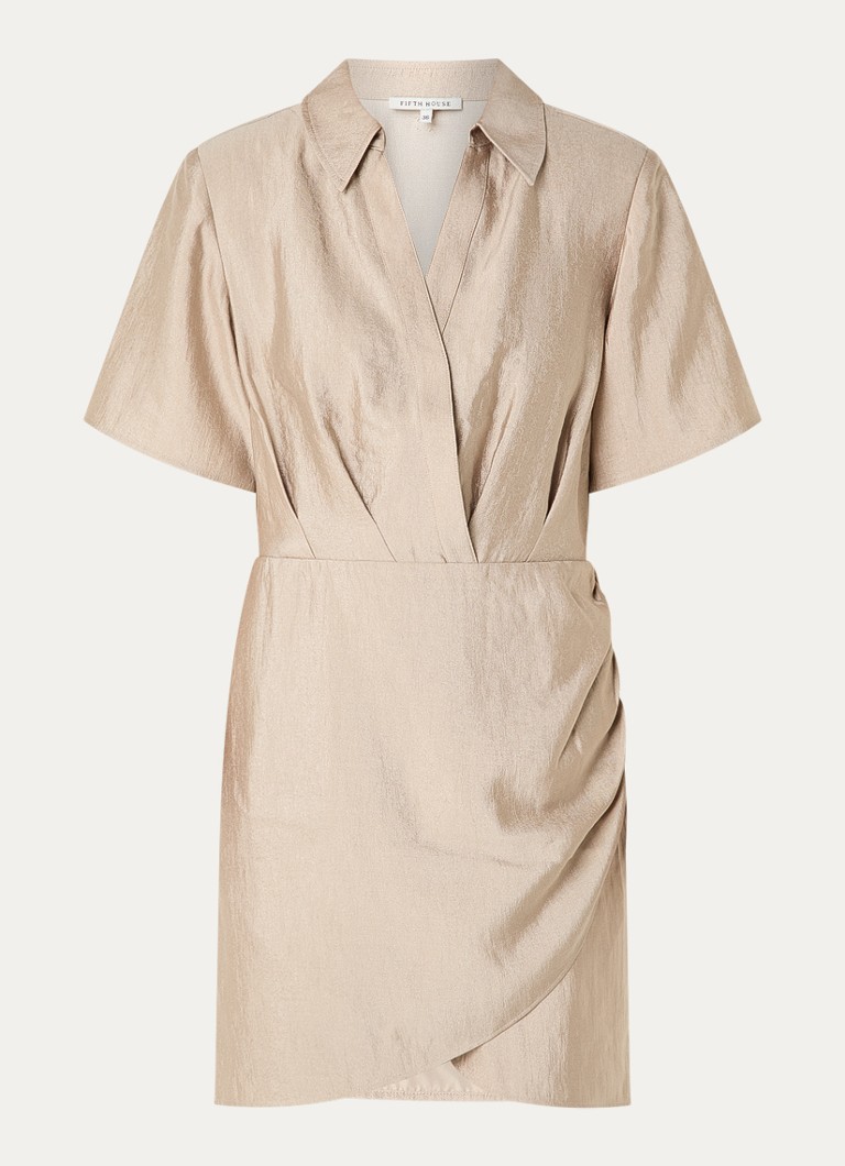 Fifth House Dames Orlando mini jurk met overslag en V-hals in de kleur Zand