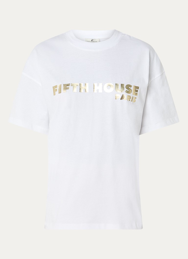 Fifth House Dames Neena T-shirt met logo in de kleur Wit