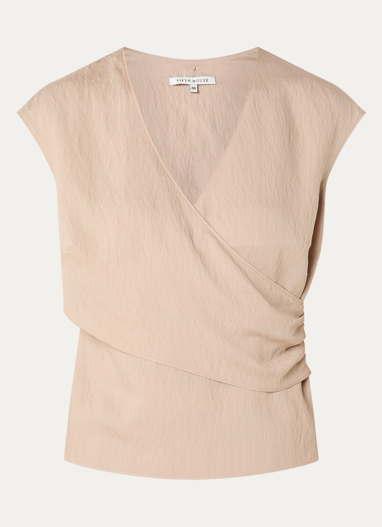 Fifth House Dames Olli top met V-hals in de kleur Beige