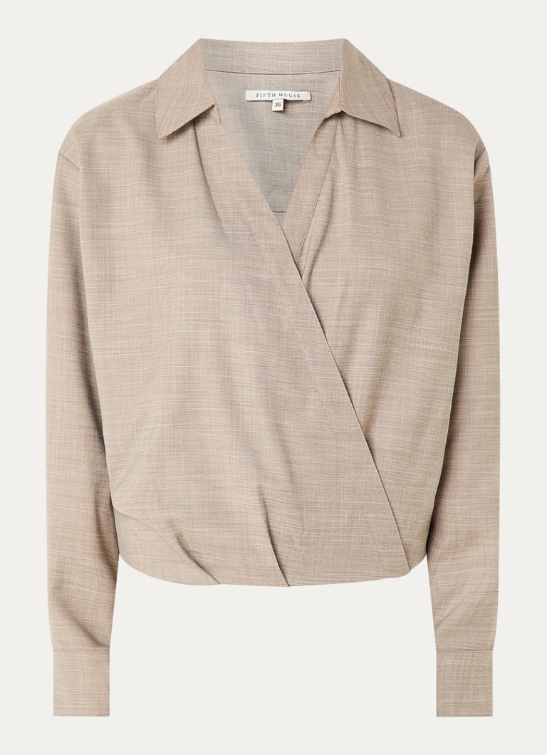 Fifth House Dames Ozzy blouse met V-hals in de kleur Middengrijs