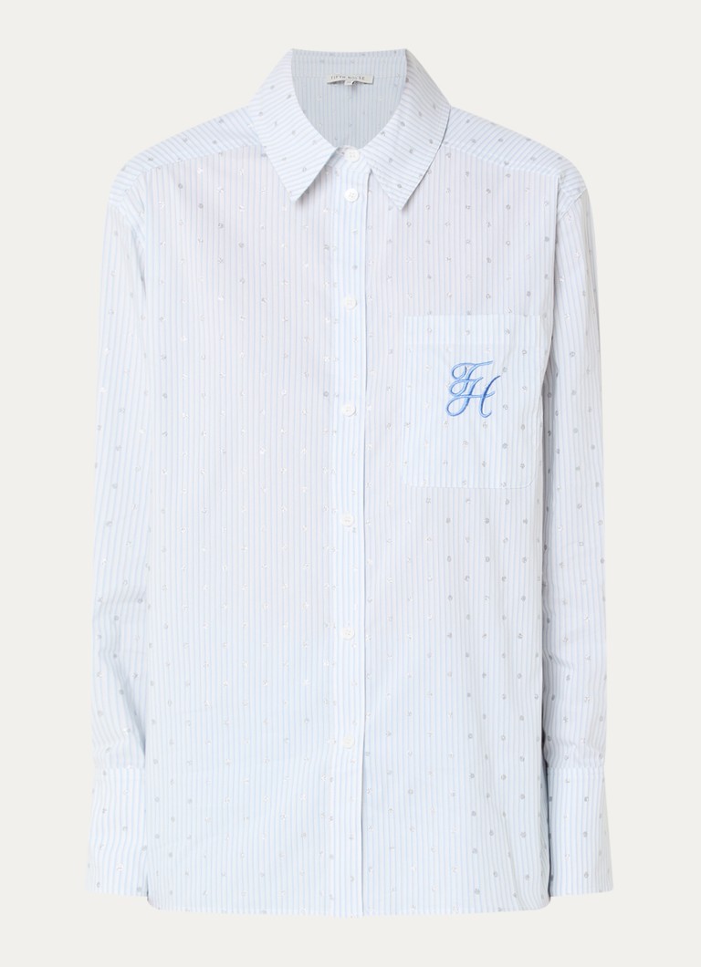 Fifth House Dames Orella blouse met streepprint in de kleur Lichtblauw