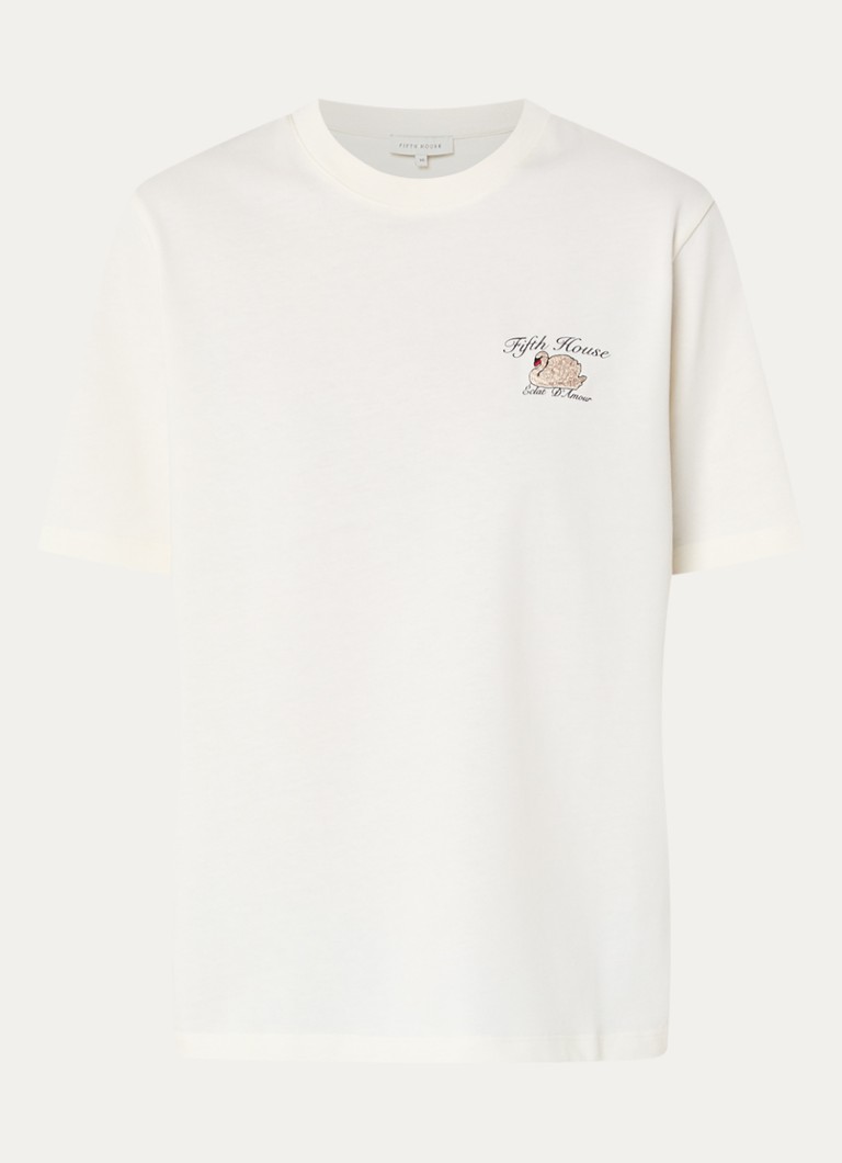 Fifth House Dames Orson T-shirt met logo in de kleur Gebroken wit