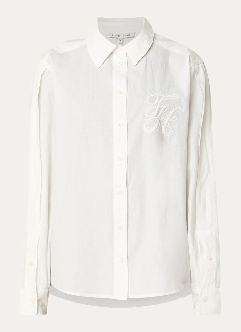 Fifth House Dames Mya oversized blouse met logoborduring in de kleur Wit