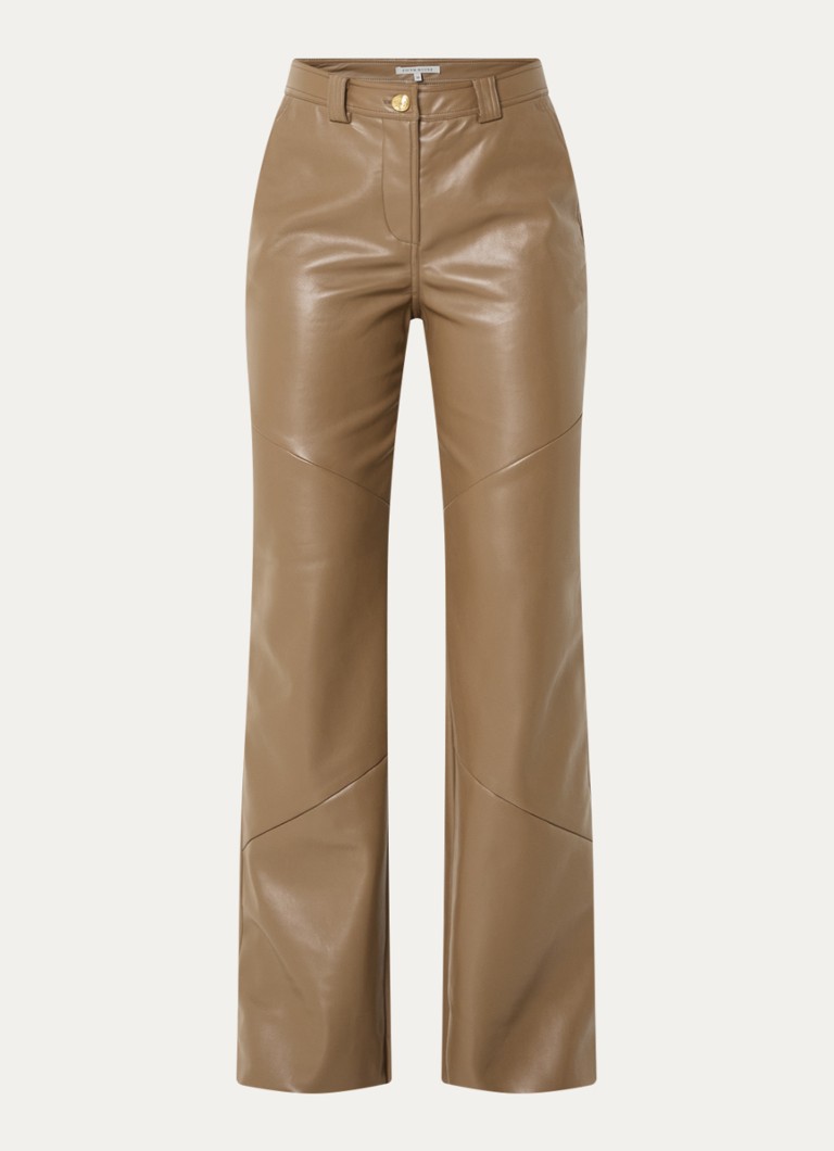 Fifth House Dames Jessy high waist wide fit broek van imitatieleer met steekzakken in de kleur Beige