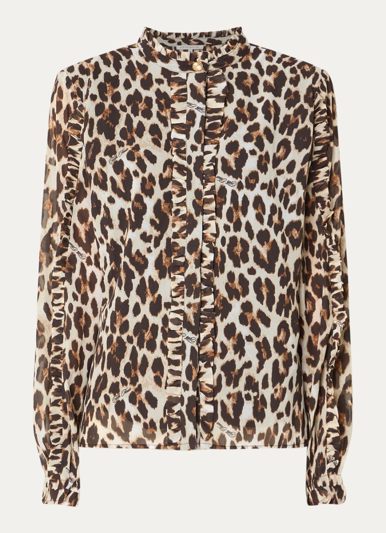 Fifth House Dames Palesa blouse met panterprint en ruches in de kleur Bruin