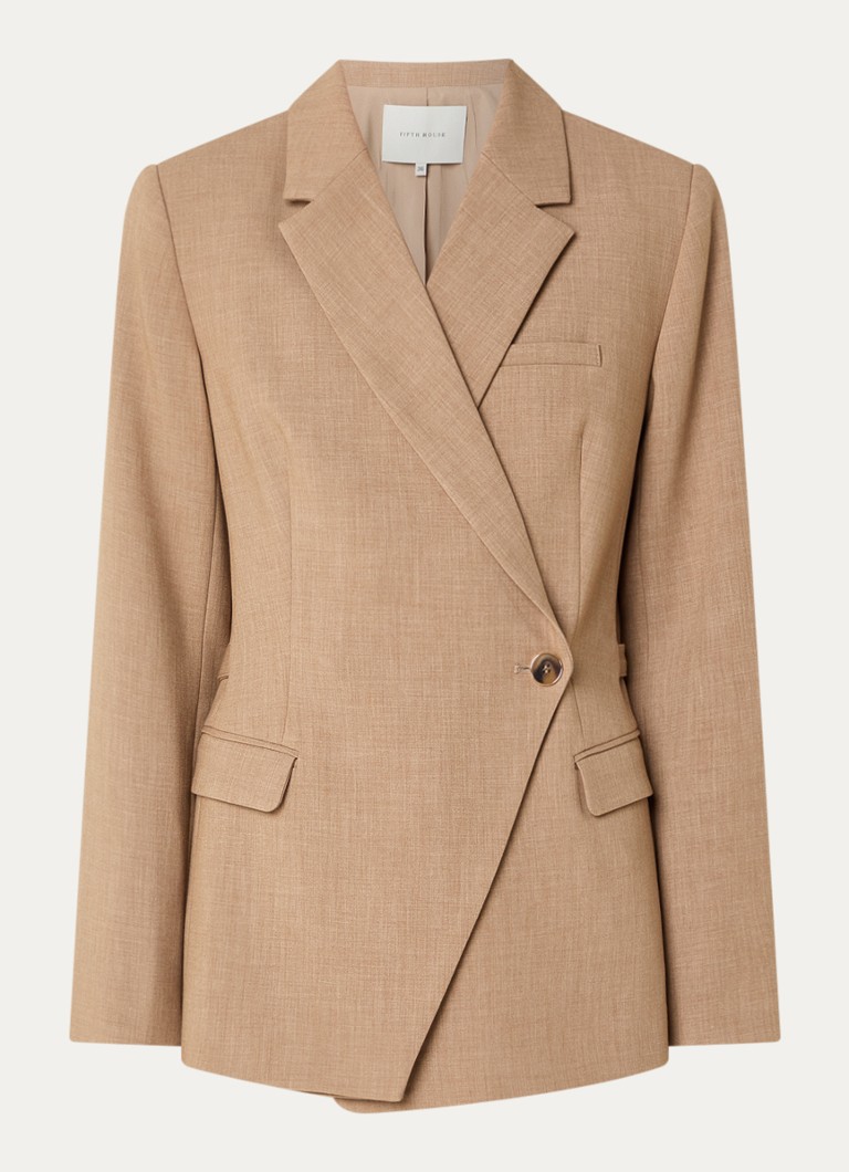 Fifth House Dames Paloma asymmetrische blazer met klepzakken in de kleur Camel