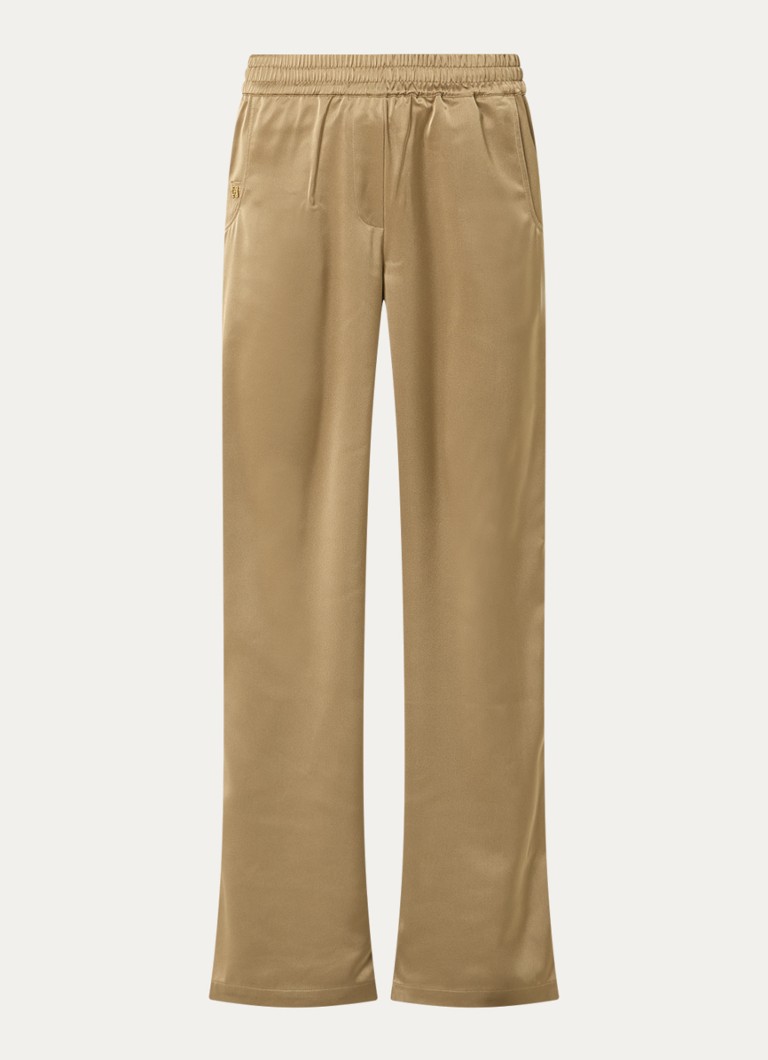 Fifth House Dames Pamplona high waist wide fit pantalon van satijn in de kleur Lichtbruin