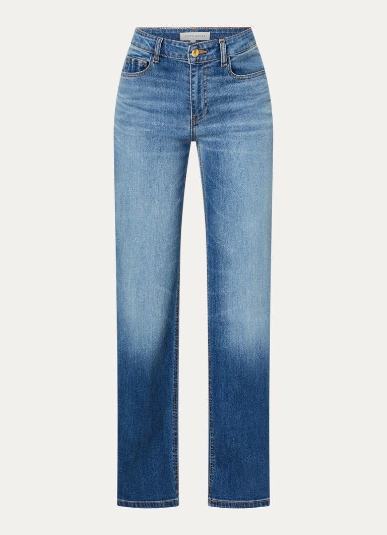 Fifth House Dames Pascalle mid waist straight fit jeans met lichte wassing in de kleur Indigo