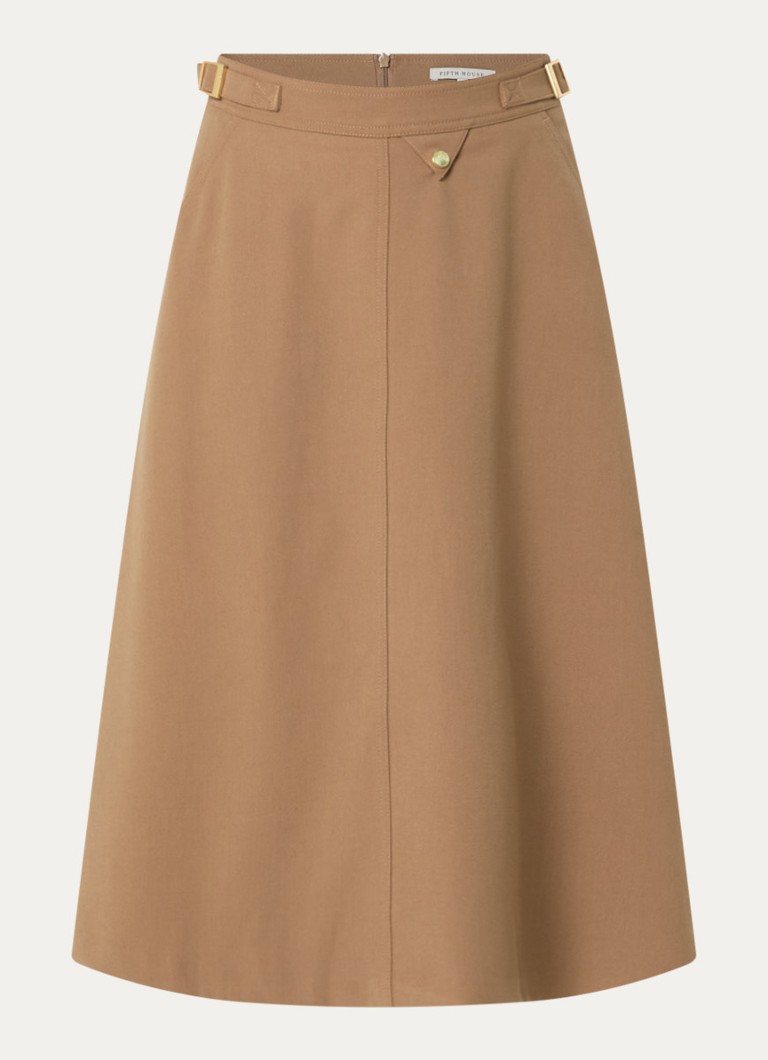 Fifth House Dames Perri high waited midi a-lijn rok met steekzakken in de kleur Camel
