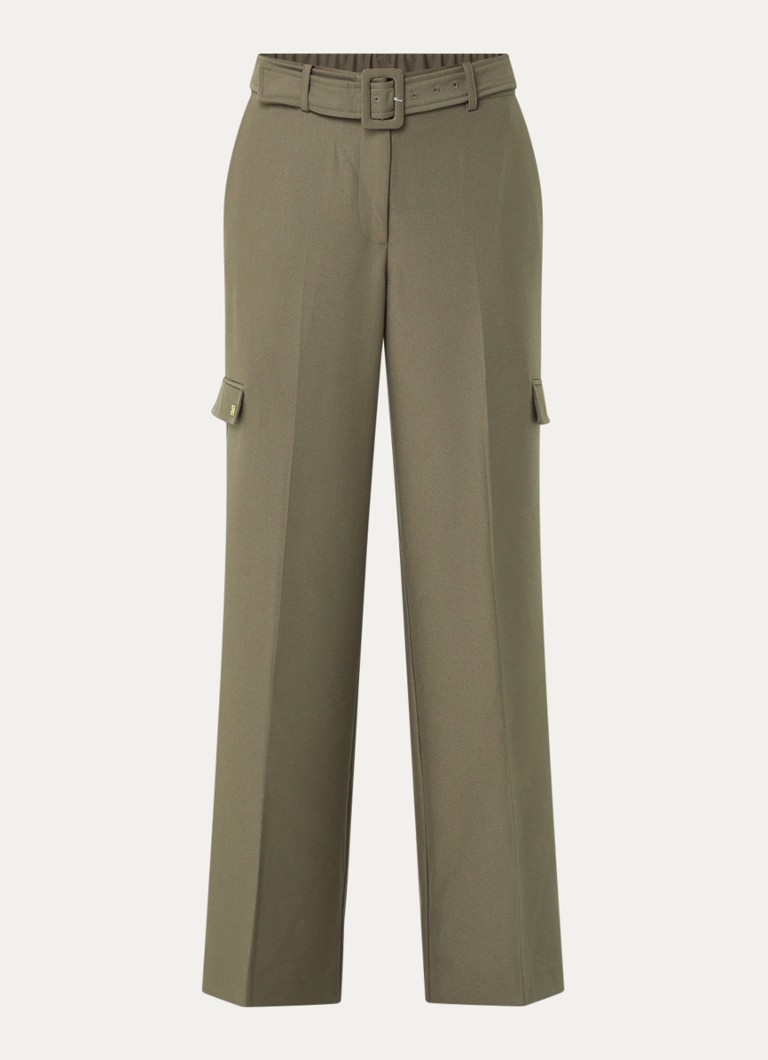 Fifth House Dames Phelia high waist wide fit pantalon met steekzakken in de kleur Groen