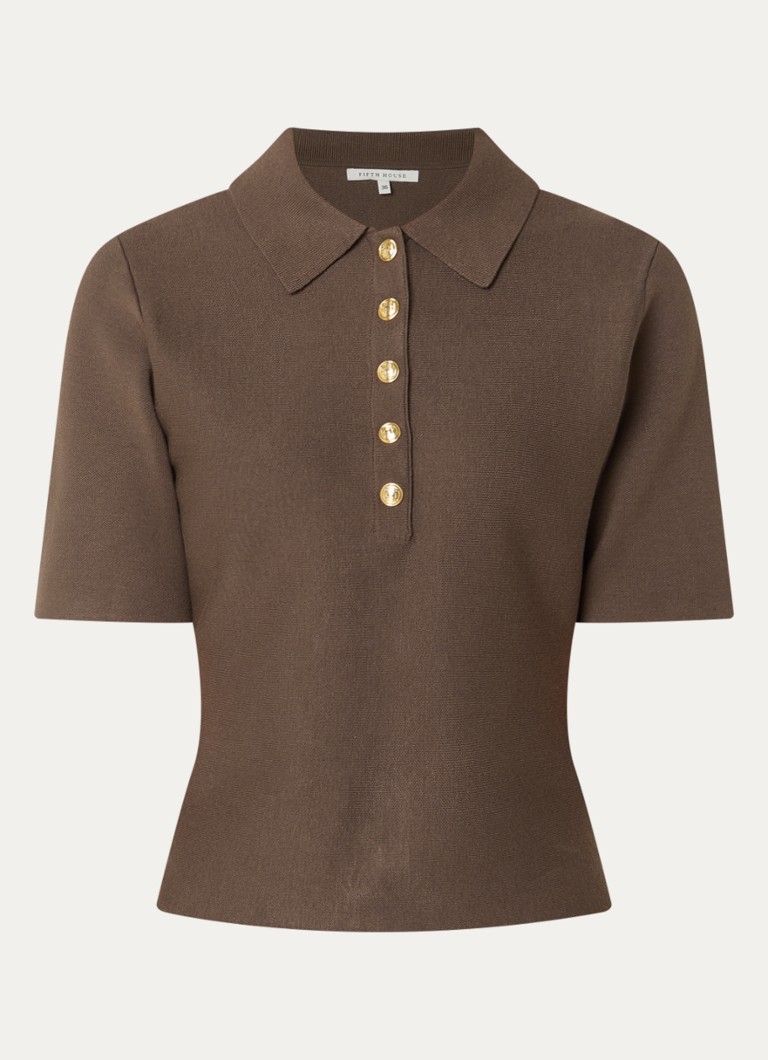 Fifth House Dames Polly top met polokraag in de kleur Bruin