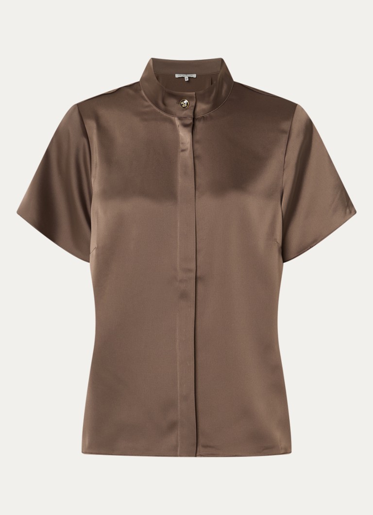 Fifth House Dames Pomeline blouse met opstaande kraag in de kleur Bruin