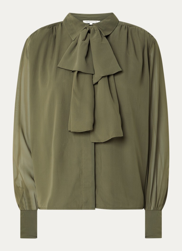 Fifth House Dames Poppy blouse met sjaalkraag in de kleur Bronsgroen