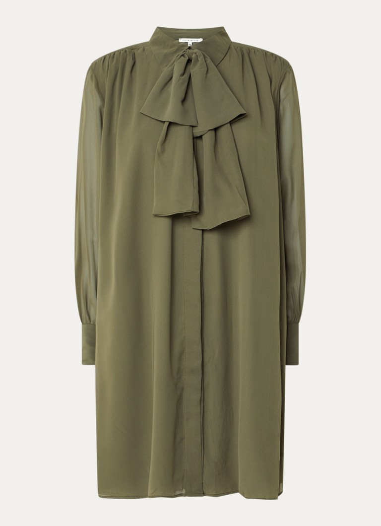 Fifth House Dames Poppy midi blousejurk met strikceintuur in de kleur Bronsgroen