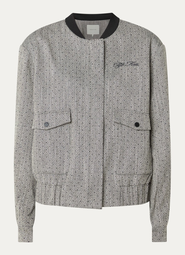 Fifth House Dames Poppylyn bomberjack met visgraatdessin in de kleur Zwart