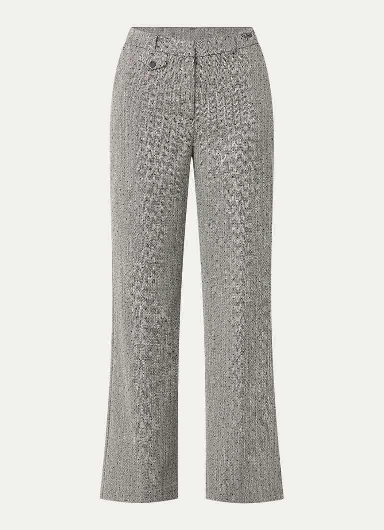 Fifth House Dames Poppylyn high waist straight fit pantalon met visgraatdessin in de kleur Grijs