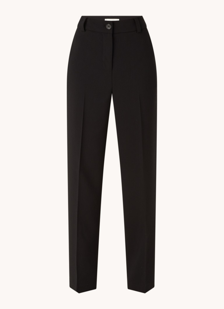 Modström Dames Gale high waist straight fit pantalon met steekzakken en persplooi in de kleur Zwart