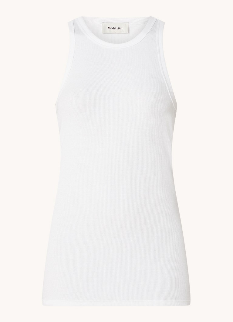 Modström Dames Igor ribgebreide tanktop met stretch in de kleur Wit