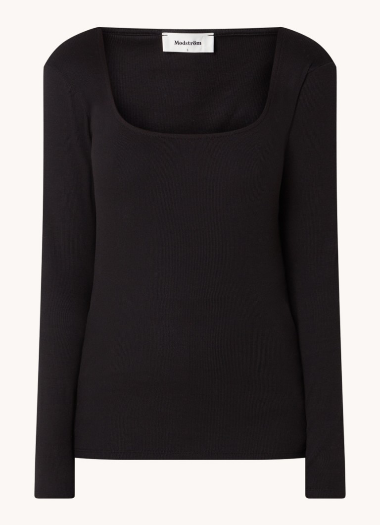 Modström Dames Toxie top met ribstructuur en stretch in de kleur Zwart